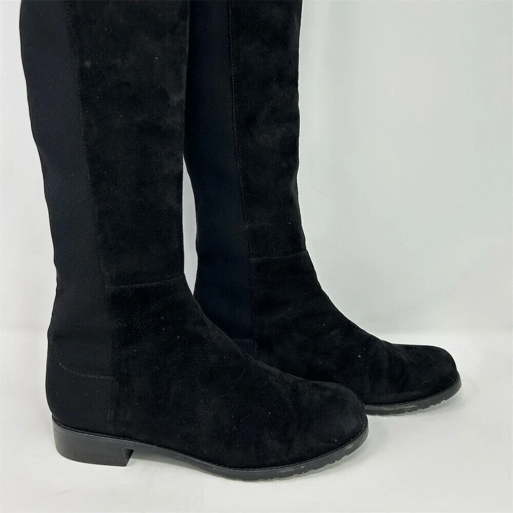 Stuart Weitzman Over-the-Knee Boots Womens 8.5 W Black Suede Pull-On Stretch